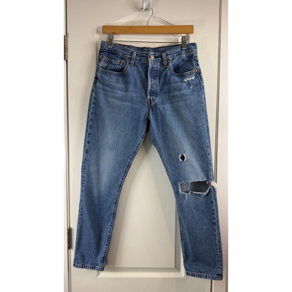 Levi’s Premium 501 S Jeans Womens 29x28 Blue Distressed Button Fly Denim